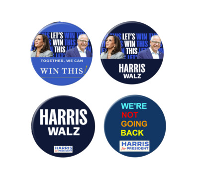 Kamala Harris & Tim Walz 2024 pins - 4-pack Collector's Edition (2.25 inches)