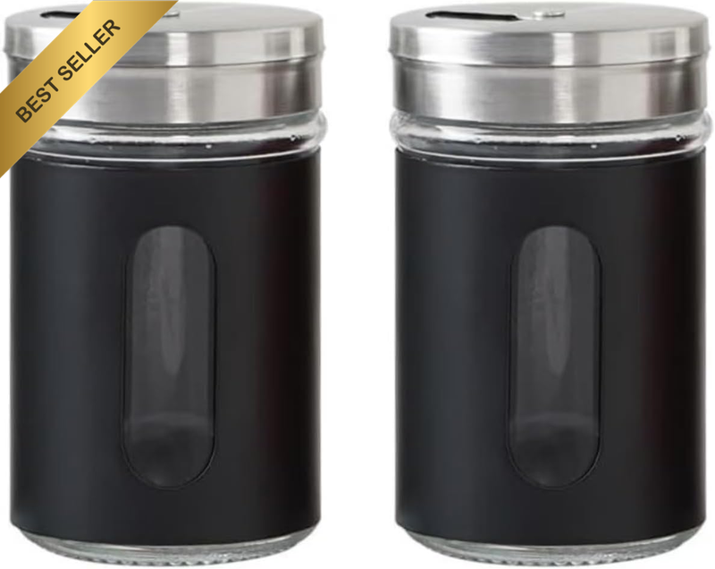 2 PCS Steel Salt and Pepper Shakers with Adjustable Pour Hole, Ideal for Dispens
