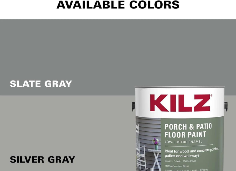 KILZ Low Lustre Enamel Porch Patio Latex Paint, Interior Exterior   Gray 1 Gal