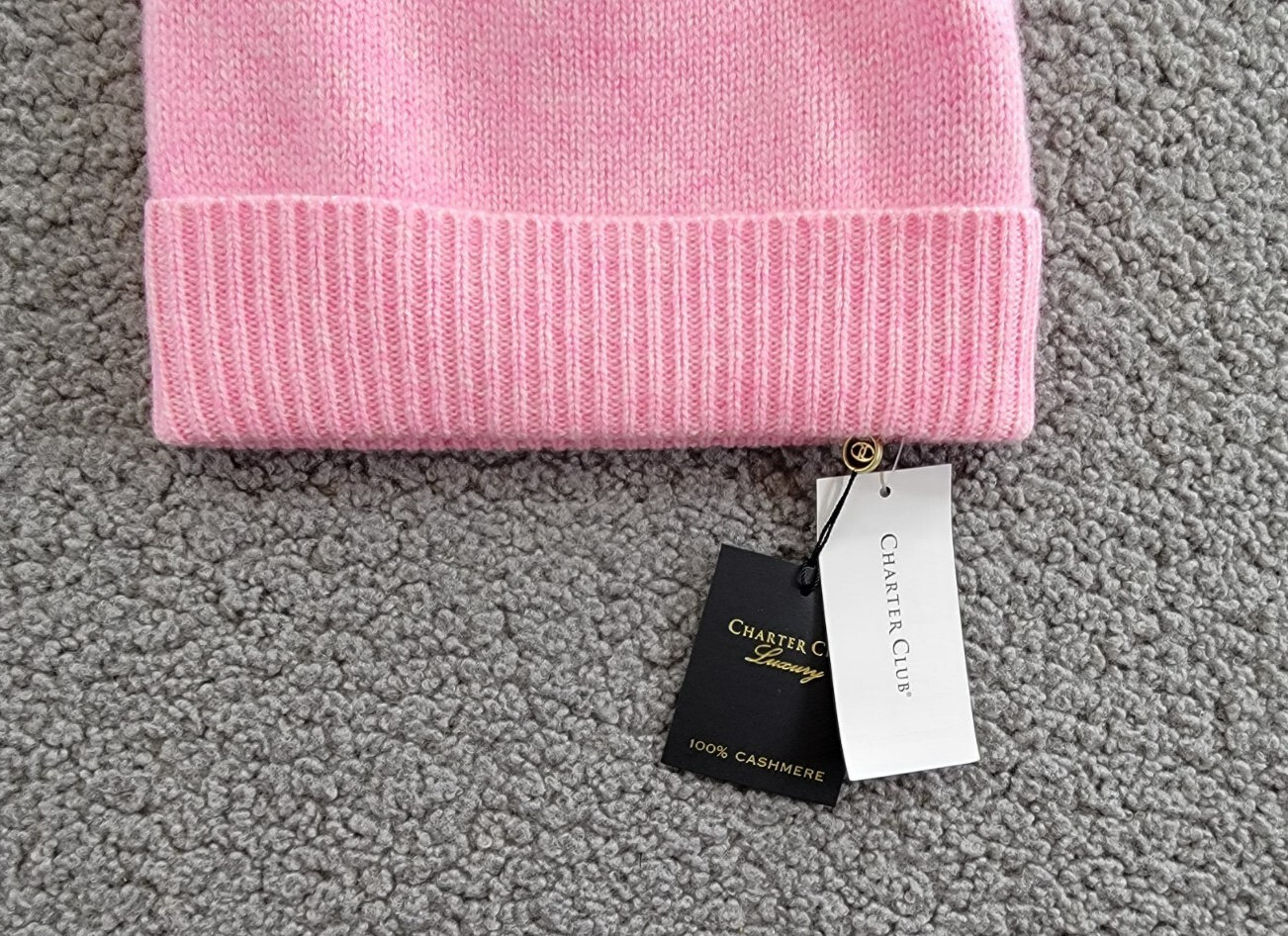 Charter Club 100% Cashmere Cuffed Beanie Women's One Size Bubblegum Heather - Picture 4 of 14