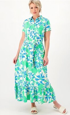 Studio Park x Amy Stran Floral Maxi Shirtdress Mint/Blue Size M NEW!