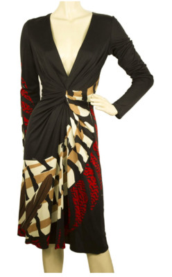 ISSA London black red Jersey Kate Middleton knee length abstract print 12- Rare