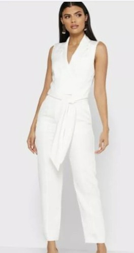 Reiss Romy Bow Women's Jumpsuit Linen Blend White US Size 0
