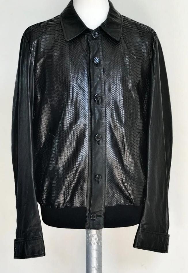 Pre-owned Handmade Man's Real Python Snake Skins Genuine Snake ? Hides Byker Jacket Coat All Sizes In Black