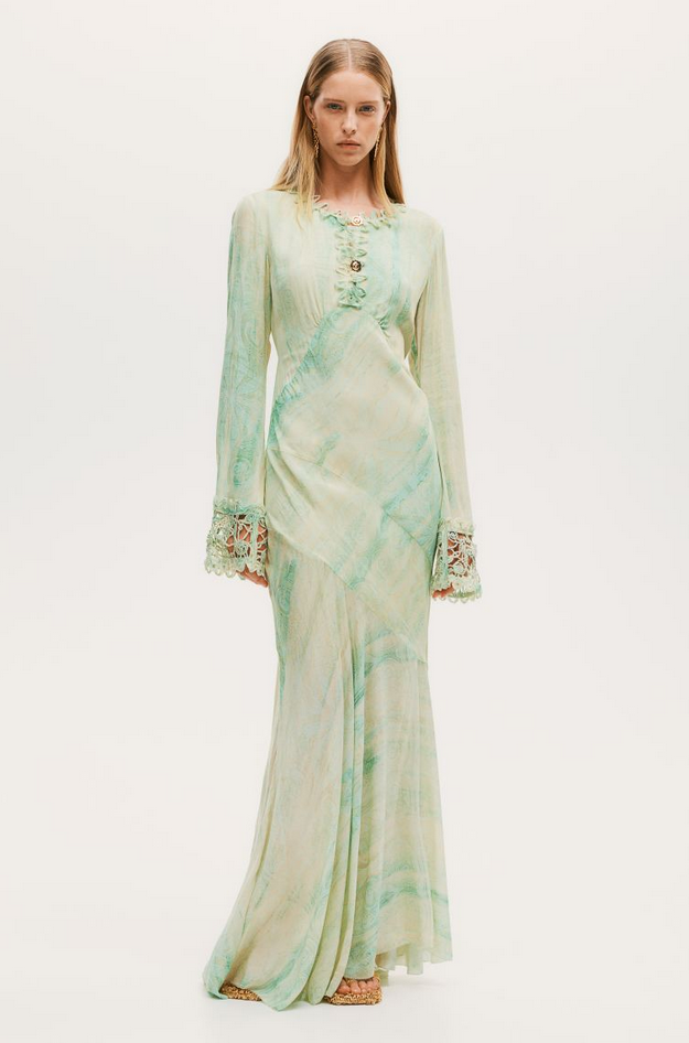 Pre-owned H&m Studio Collection Embellished Patterned Dress (mint Green/patterned)