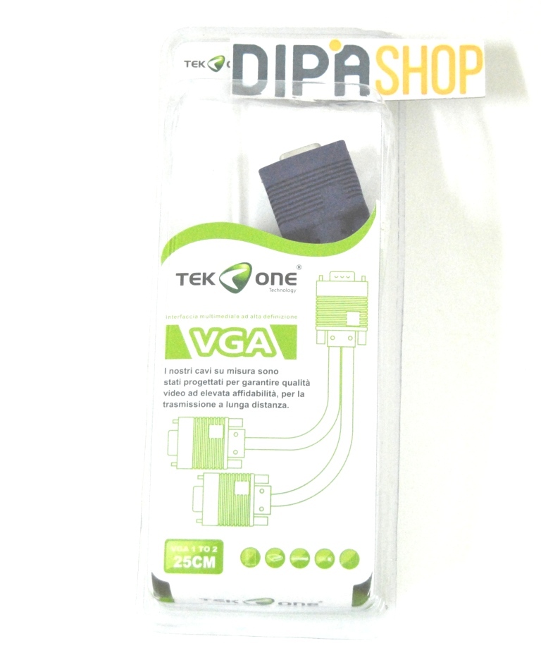 Cavo Sdoppiatore Splitter 2 VGA TeKone Adattatore 1 M a 2 F Lunghezza 25cm hsb