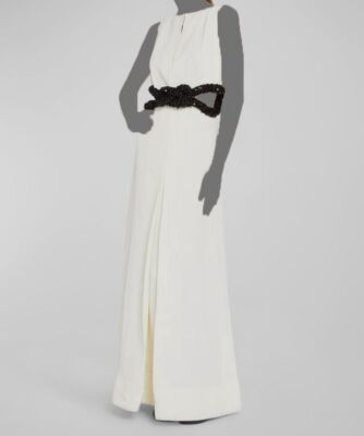 $5732 Jil Sander Women's Ivory Sequin-Embellished Maxi A-Line Gown Dress Size 38