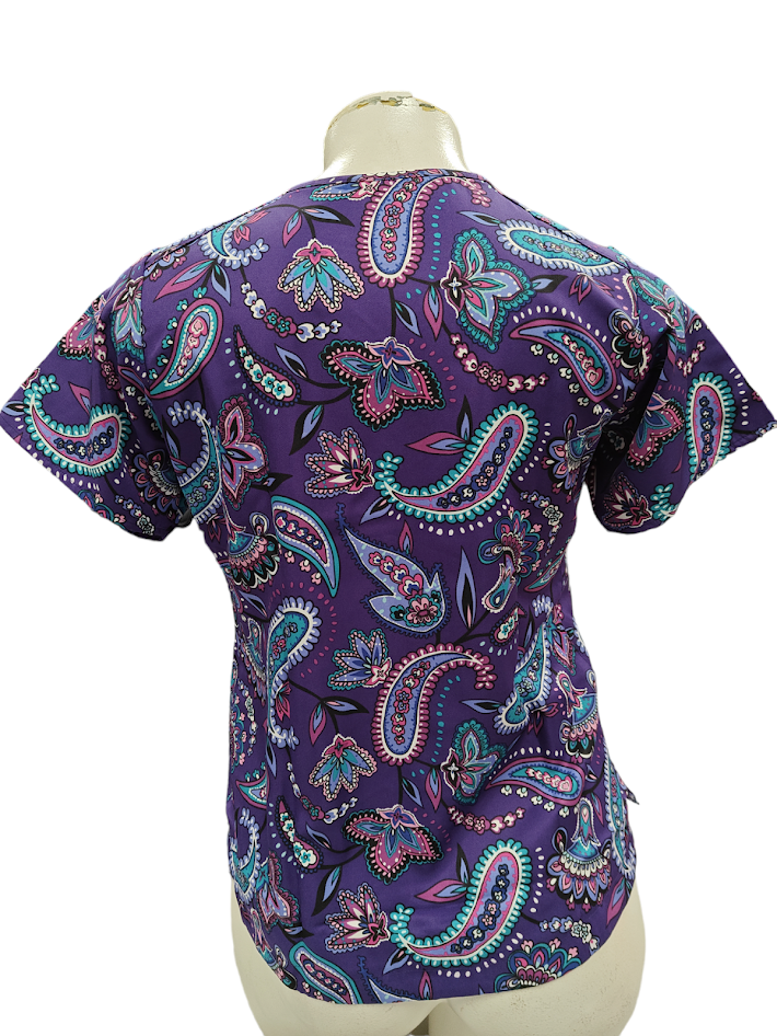 Vera Bradley Halo V6117 MAK  Makani Paisley Blackberry V-Neck Print Scrub Top