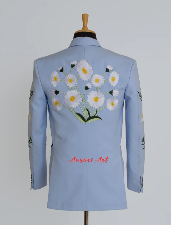 Pre-owned Art Men's 2pc Lavender Country Western Suit Cotton Customized Single Cowboy Attire In Blue