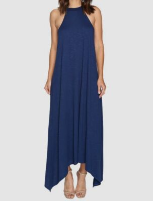 $99 Lanston Women's Blue Halter Sleeveless High-Low Midi Dress Size XS