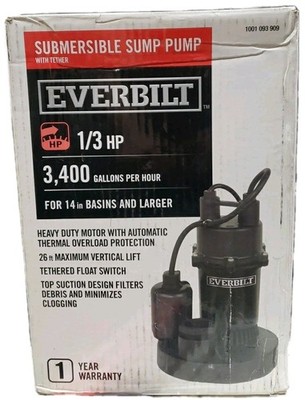 Everbilt 1/3 HP Aluminum Submersible Sump Pump with Tether SBA033BC