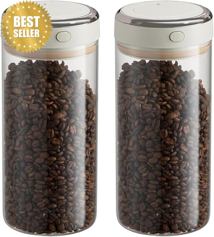 2 Pack Coffee Bean Storage Container, 1700 Ml Glass Canister, Transparent Food F