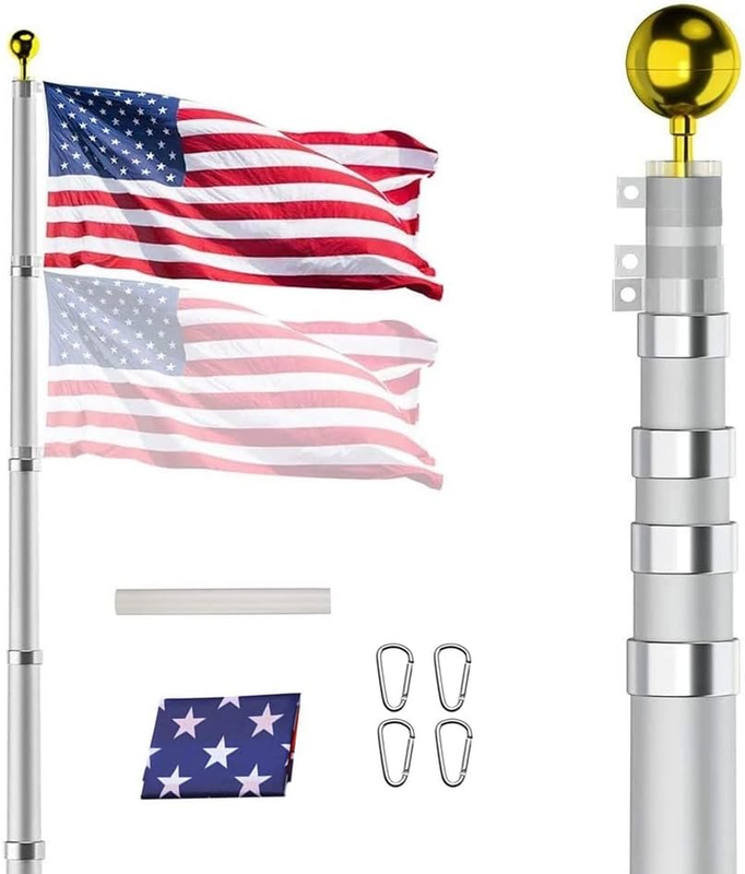 20FT Telescoping Flag Pole Kit, Heavy Duty 16 Gauge Aluminum Outdoor in Ground F