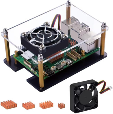 Geeekpi Acrylic Case for Raspberry Pi 5, Pi 5 Case with 4010 PWM 4-Pin Cooling F