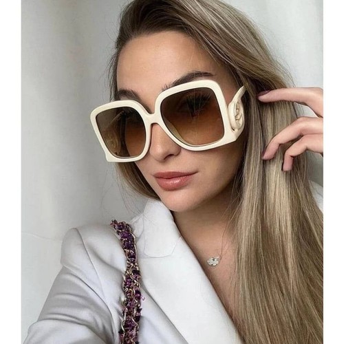 Pre-owned Gucci Gg1326s 002 Ivory Brown Gradient Lens Women Large Sunglasses Authentic