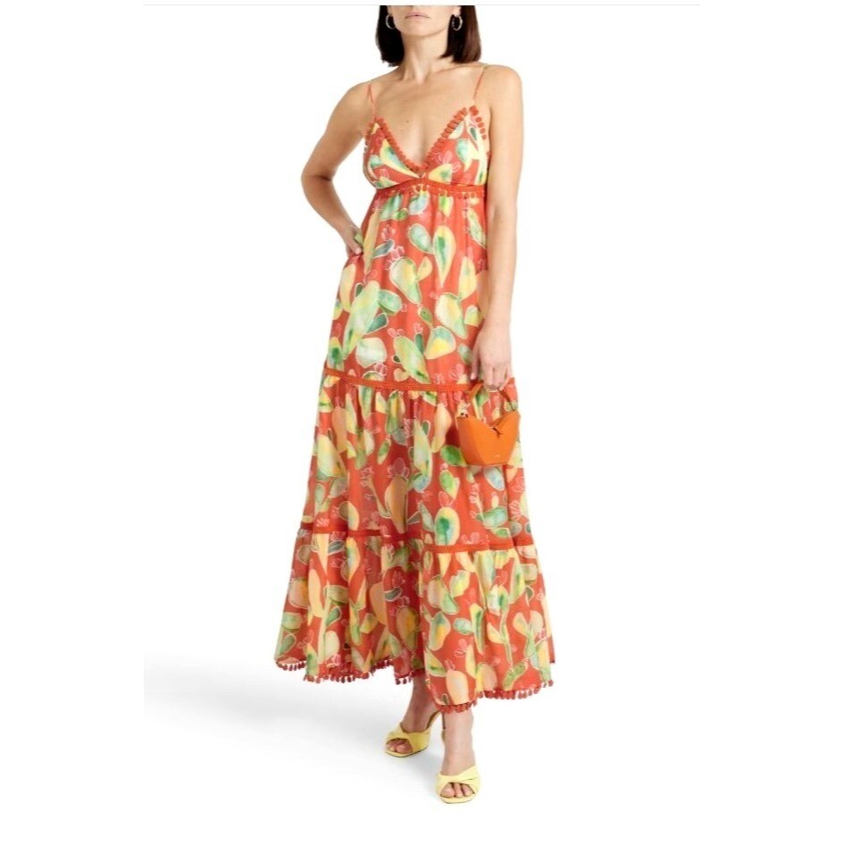 Pre-owned Charo Ruiz Ibiza Maxi Dress M Salamanca Terra Fruits Orange Cotton Resort Summer