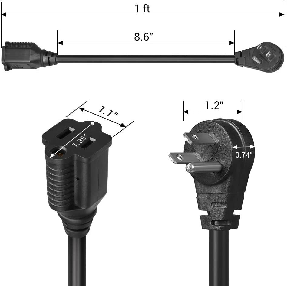 DEWENWILS 3 Pack Short Power Extension Cord Cable 1 Ft Outlet Saver SJT 14 AWG