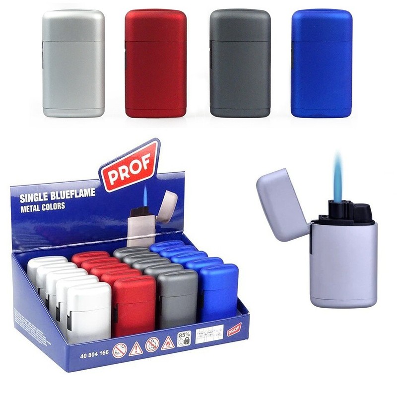 Accendino Prof Fiamma Ossidrica A Getto Blue Antivento Gas Ricaricabile Lighter