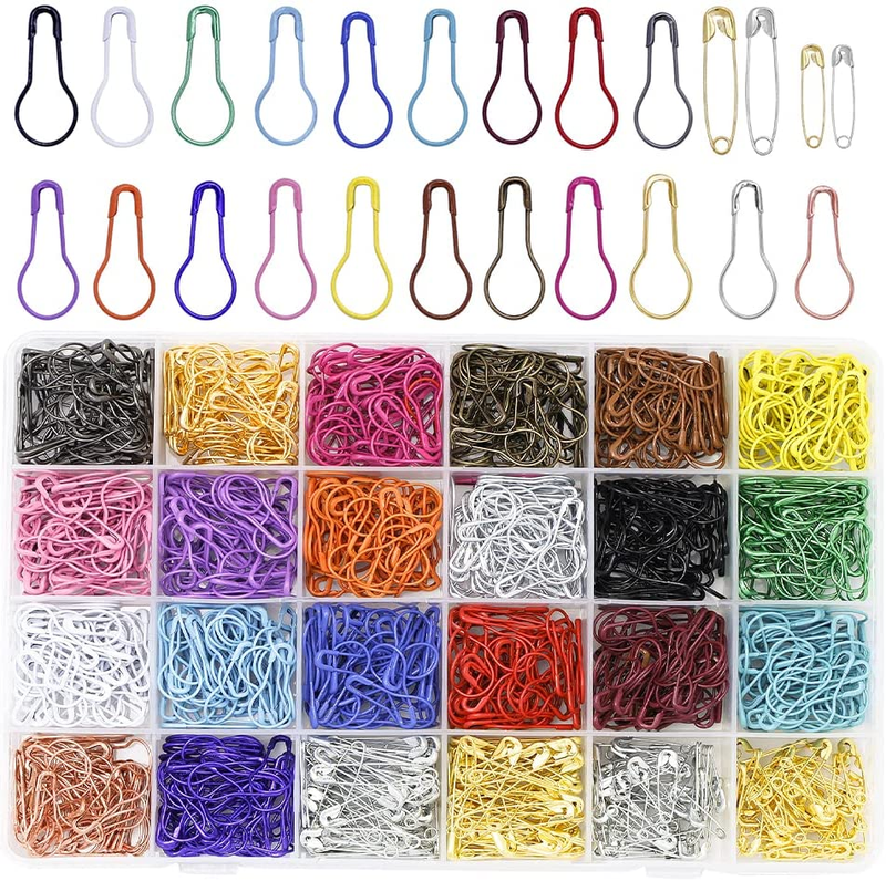 1200 Pcs 22 Colors Metal Safety Pins Bulb Gourd Shaped Knitting Stitch Markers