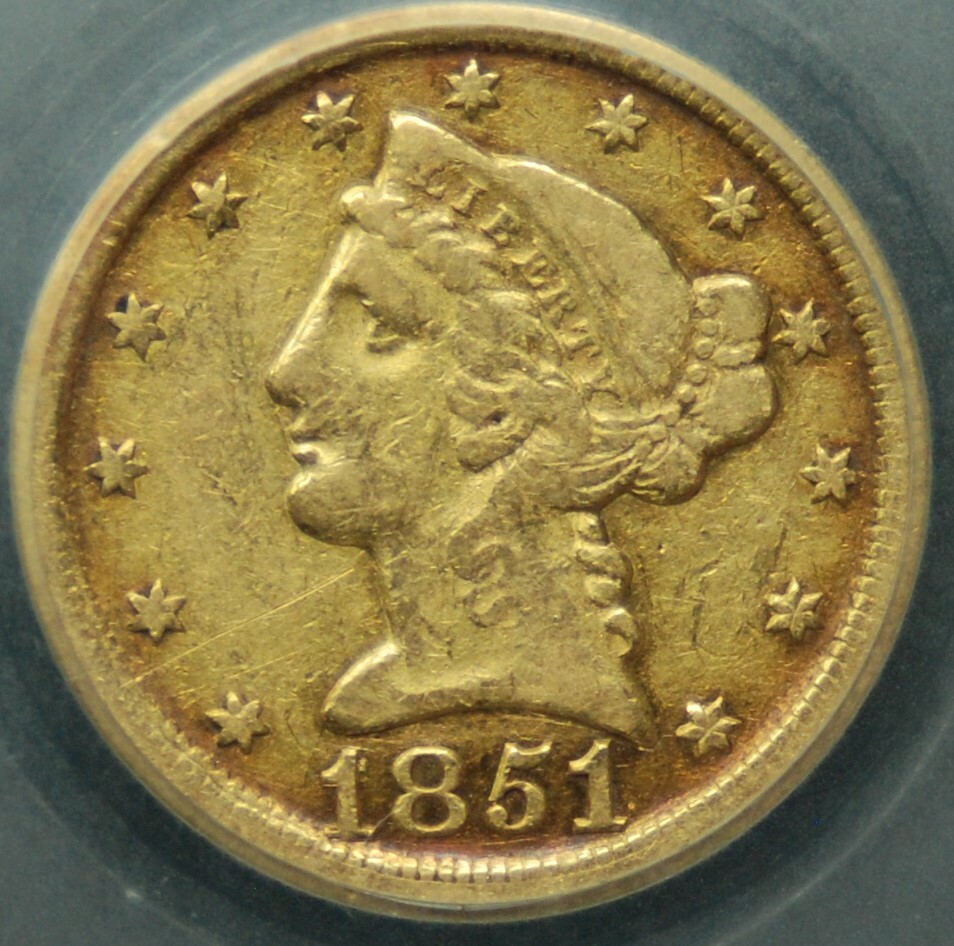 1851-D $5 Gold Liberty Half Eagle, VF,  Free Shipping