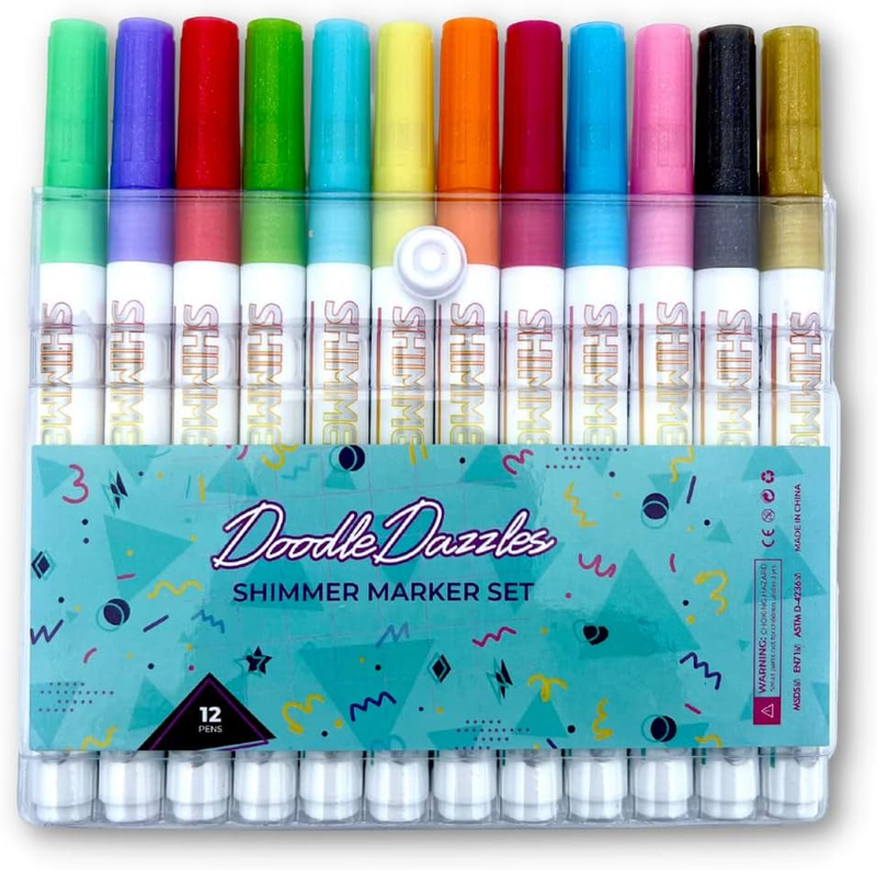 Doodledazzles Shimmer Markers Set - Double Line Outliner Marker - Metallic Pens