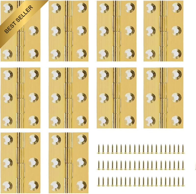 10 Pieces Mini Solid Brass Hinges,Cabinet Drawer Butt Hinges with Screws for Jew