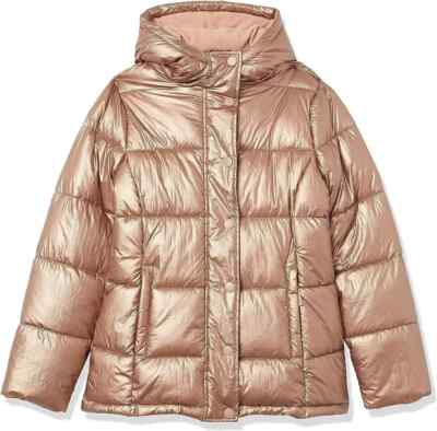 NWT Amazon Essentials Women's M Heavy-weight Hooded Puffer Coat Metallic Taupe