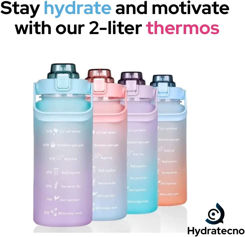 SPORTS WATER Bottle with Straw Lid Large 2L - Graduated, Portable, and Thermo Mu