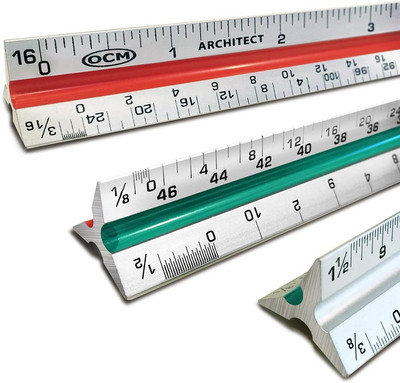 1 Triangular Architect Scale Ruler (Professional Grade Solid Aluminum) Color Cod