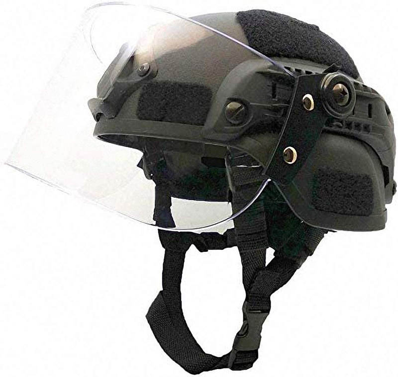 Tactical MICH 2000 Fast Helmet with Clear Riot Visor Face Shield Sliding Goggles