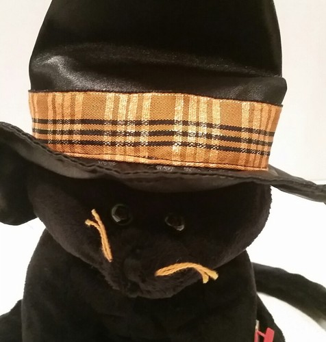 TY Pluffies MERLIN Halloween black cat 2005 MWMT #32058 plush beanie toy