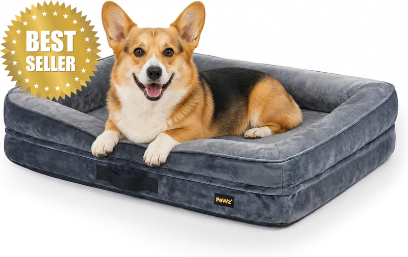 Large Dog Bed,Orthopedic Dog Bed,Bolstered Support,Flannel Velvet,Grey