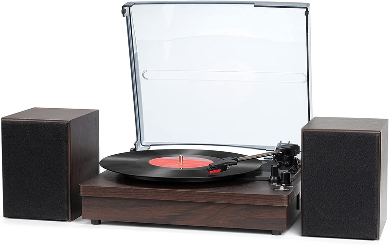 3-Speed Vinyl Record Player w/ Dual Stereo Speakers Support Wireless Connection
