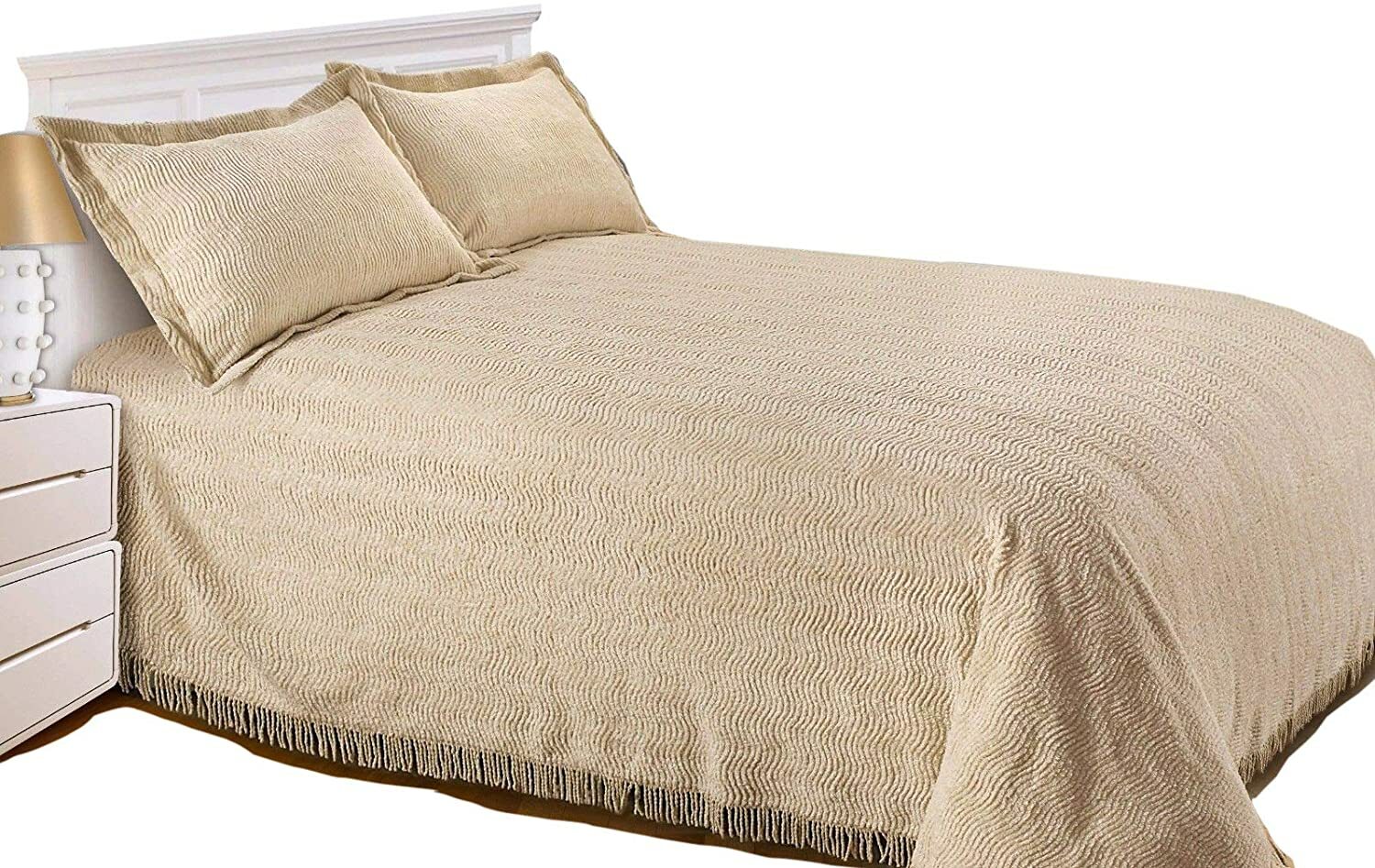Candlewick Bedspread Traditional Bed Throw in 8 Colours Pillowshams