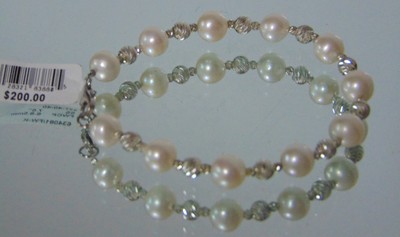 NEW 11 Fresh Water Cultured Pearl BRACELET Sterling Silver Swirl Cut Beads 7.5