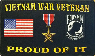 VIETNAM WAR VETERAN PROUD OF IT. BRONZE STAR POW MIA USA FLAG IRON ON PATCH