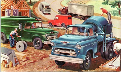 Chevrolet Task Force Trucks Chassis and Cab Models - 1955 Chrome Postcard- Chevy