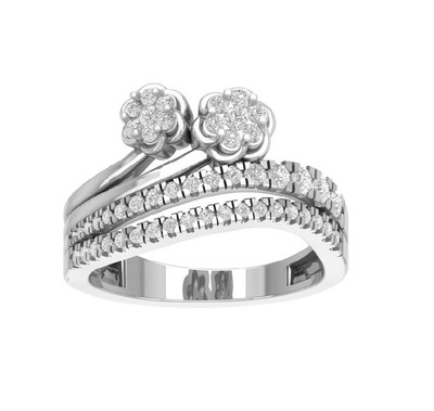14K White Gold Round Lab Grown Diamond Composite Ring Size 7 For Women