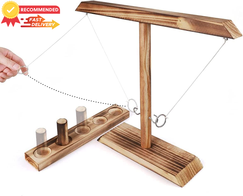 Handmade Wooden Ring Toss Game - Fast-Paced Party Fun - Table Hook & Shot Ladder
