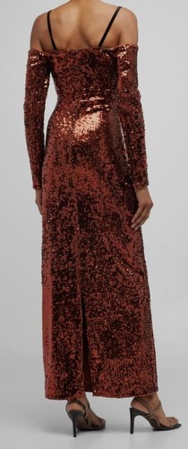 Pre-owned Zac Posen $1291  Women's Brown Cold-shoulder Sequin Column Gown Dress Size 10