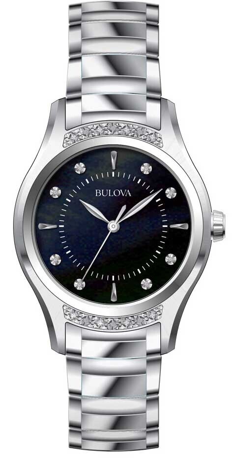 Женские классические кварцевые часы Bulova из серебра с драгоценными камнями и нержавеющей стали 31 ММ 96R242