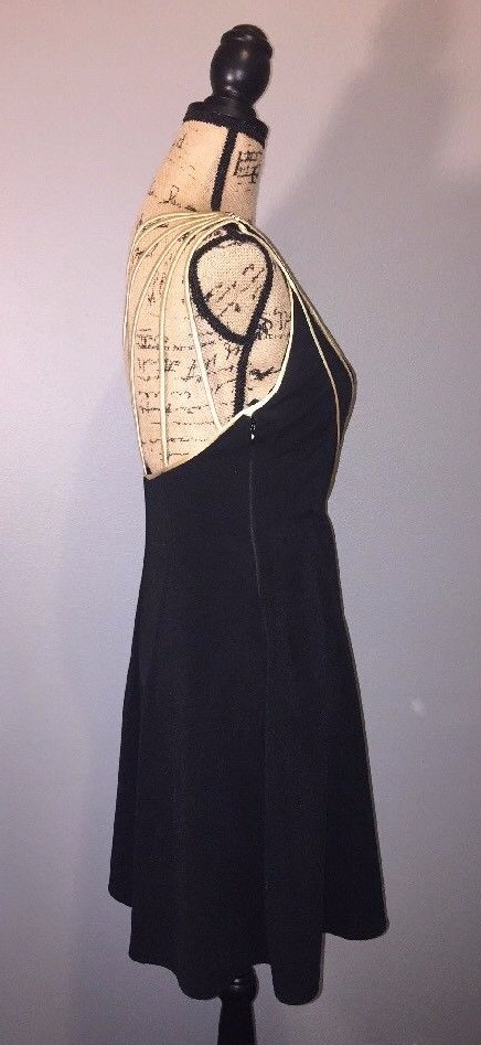 Vintage Joseph Ribkoff Women’s US 8 Black One Shoulder Gold Line Cocktail Dress