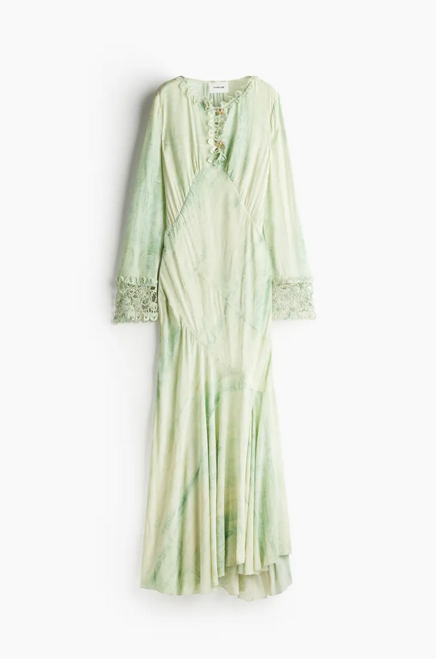 Pre-owned H&m Studio Collection Embellished Patterned Dress (mint Green/patterned)