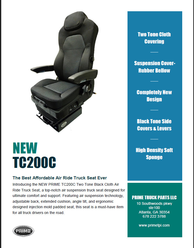 PRIME TOURING COMFORT NEW TC200C BLACK CLOTH TWO TONE AIR RIDE TRUCK SEAT