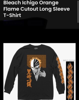 Bleach Ichigo OrangeFlame Cutout Long SleeveT-ShirtSLEEVE Size Med