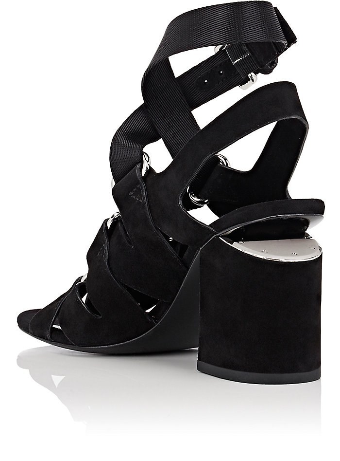 Pre-owned Alexander Wang Rachel Suede Lace Up Iconic Heel Sandal Msrp$495 Eu37.5 Or 38.5 In Black