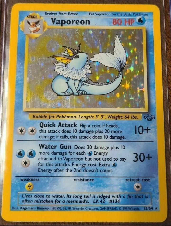 HOLO RARE Vaporeon Jungle Foil Holographic Pokemon 12/64