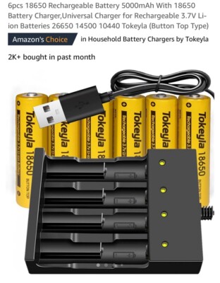 6pcs Rechargeable Battery 5000mAh 3.7v WITH Charger 