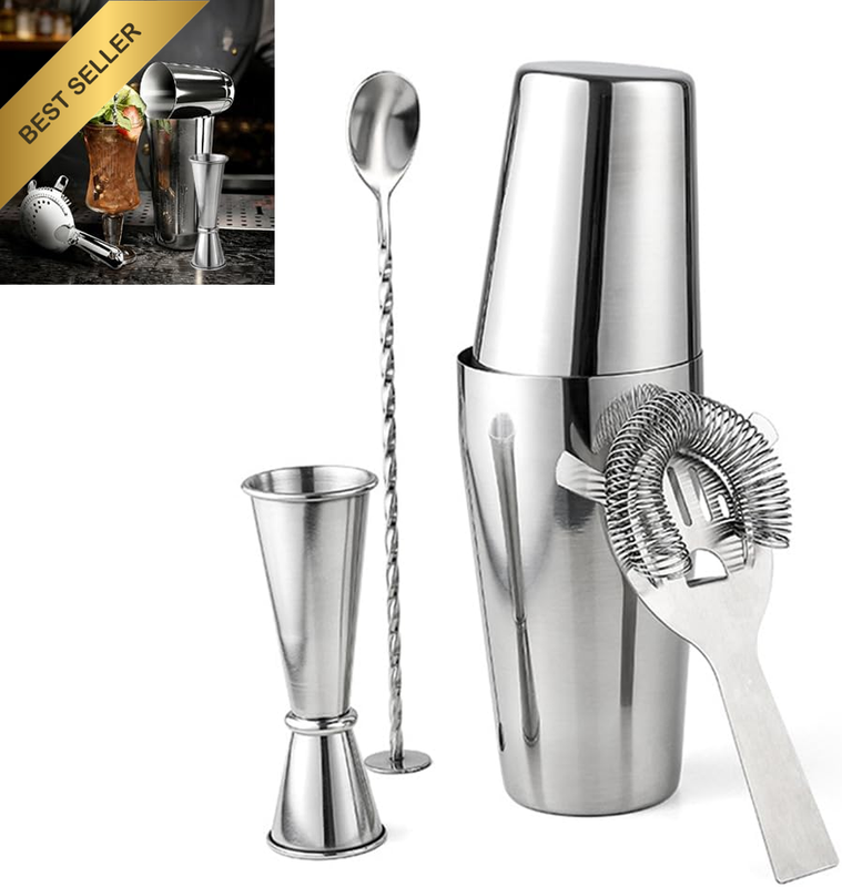 4 Pcs Stainless Steel Cocktail Shaker Set,Retro Cocktail Set,With Strainer and M