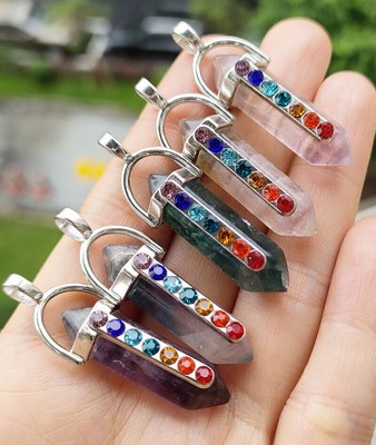 5pcs Fluorite Gems Hexagon 7 Chakra Pendants Reiki Healing Amulet